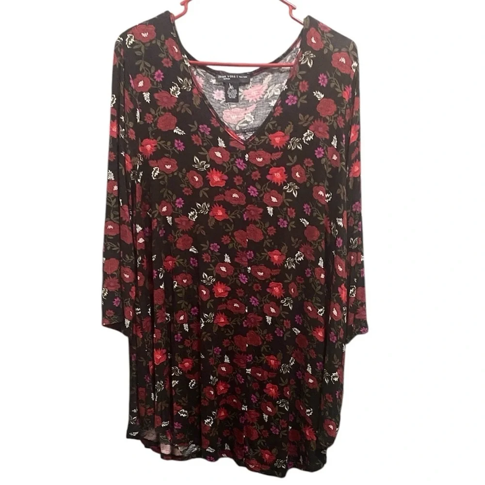 Joan Vass Gray and Pink Floral Top